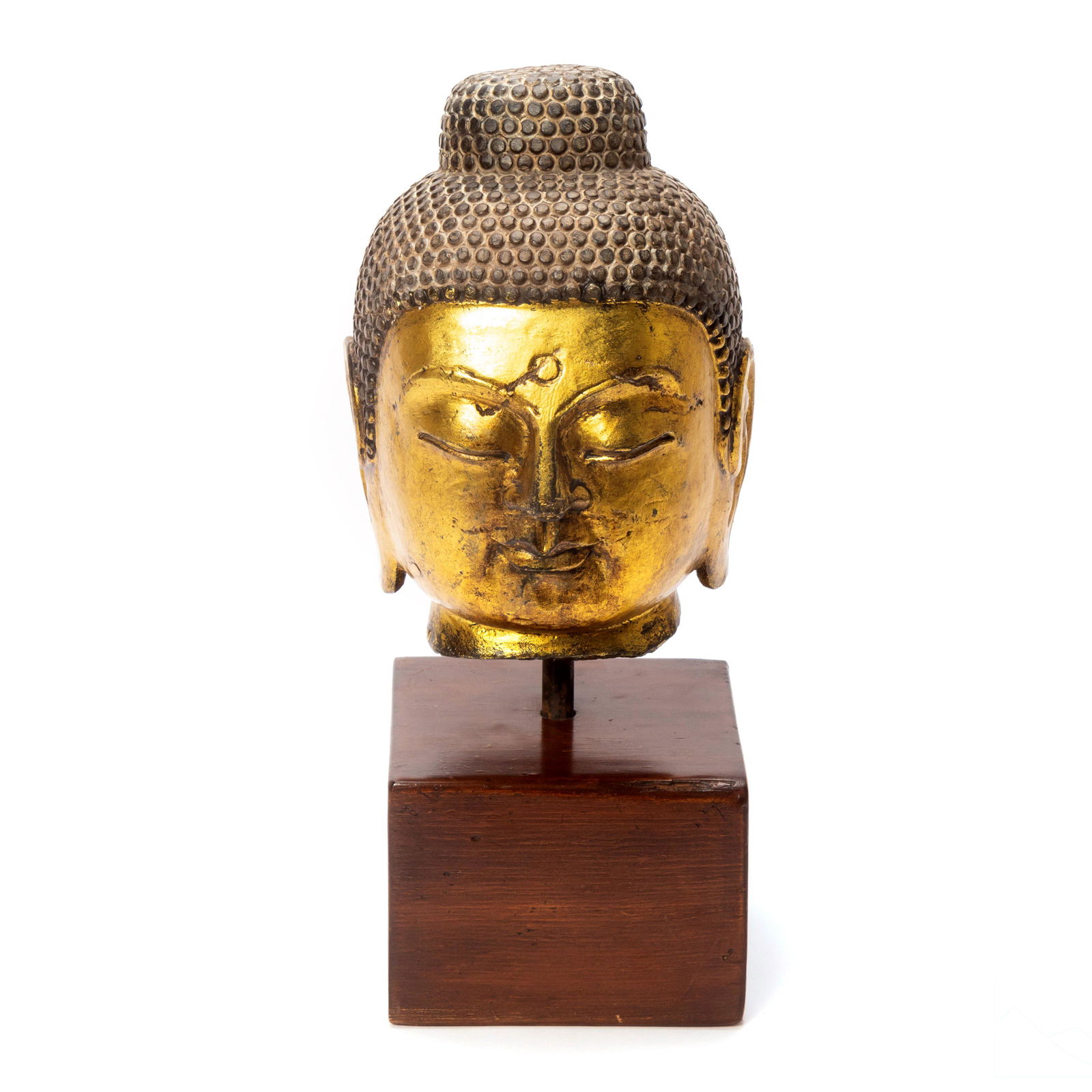 Chinese Thai Buddha Head Sculpture On Wood Plinth (1 of 7)