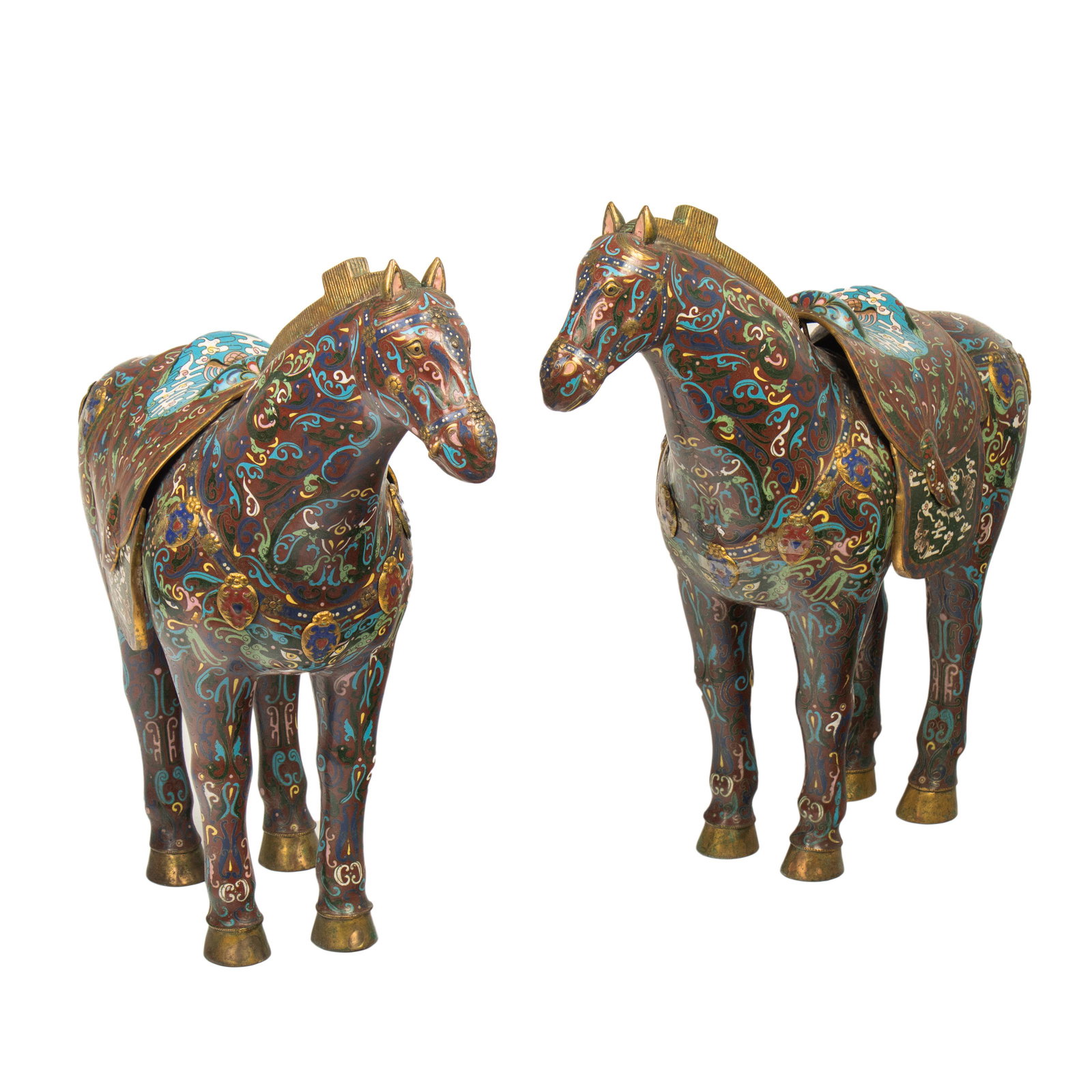 Chinese Antique Enamel Bronze Cloisonne Horse PAIR (1 of 9)