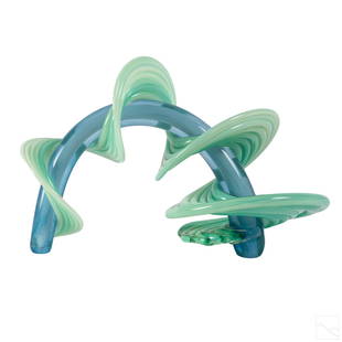 Thomas Buechner III 1926-2010 Art Glass Sculpture: Thomas Buechner III (American, 1926-2010). Large turquoise and light blue swirl art glass sculpture, produced by Vitrix Hot Glass Studio. Signed "THOMAS BUECHNER III, 1993." Good condition with mild