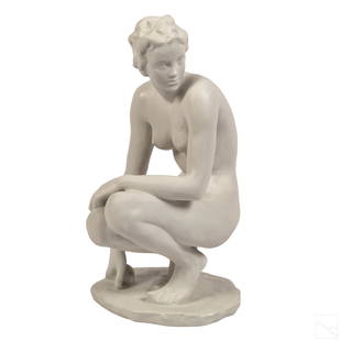 Fritz Klimsch (1870-1960) Rosenthal Nude Sculpture: Fritz Klimsch (German, 1870-1960). Art Deco whiteware nude porcelain statue designed for Rosenthal in kneeling down position. Signed F. KLIMSCH on base. Good condition with no damage to to note.