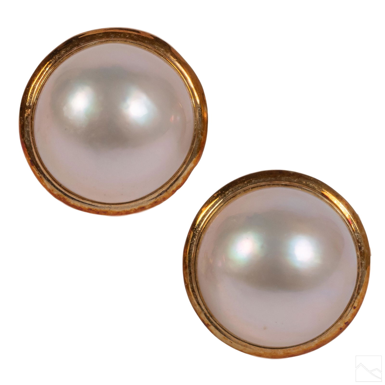 14K Gold Ladies Mabe Pearl Omega Post Earrings (1 of 6)