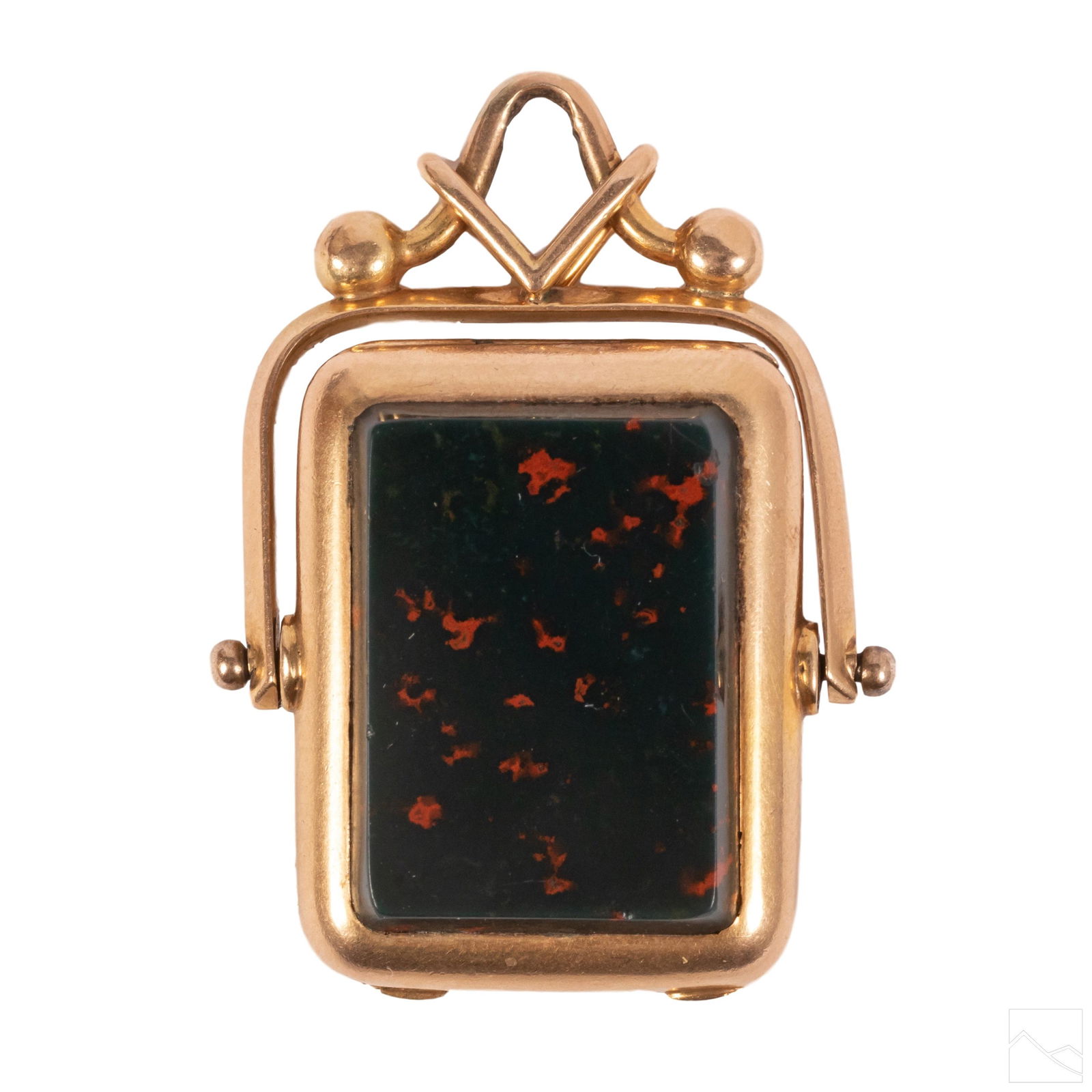 14K Gold Agate Bloodstone Locket Fob Pendant (1 of 7)