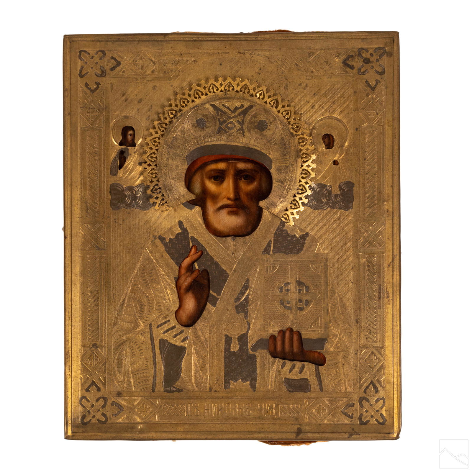Russian 19th Cent. Gilt Religious St Nicholas Icon (1 of 10)