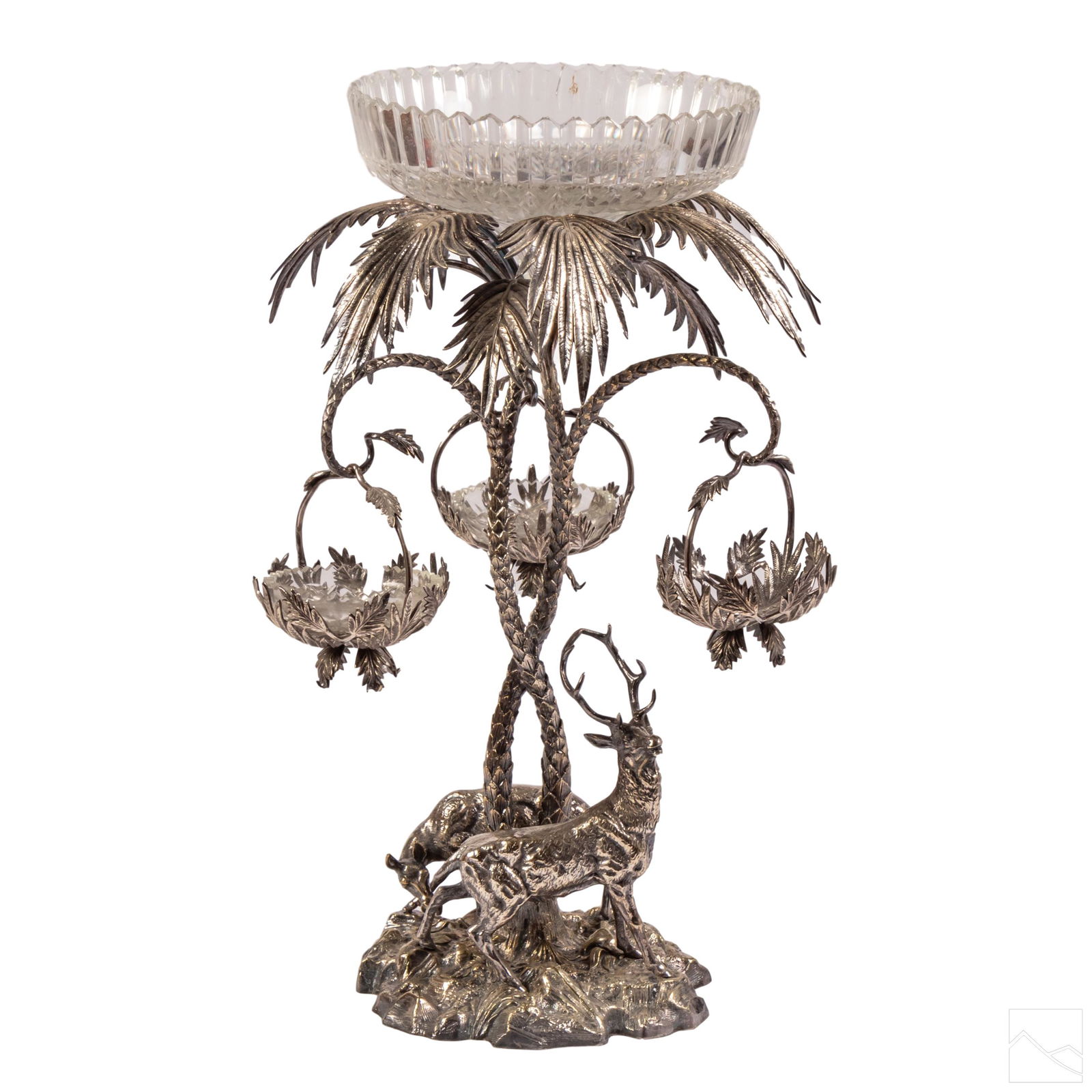 Victorian Silver Plate Stag Palm Crystal Epergne (1 of 8)