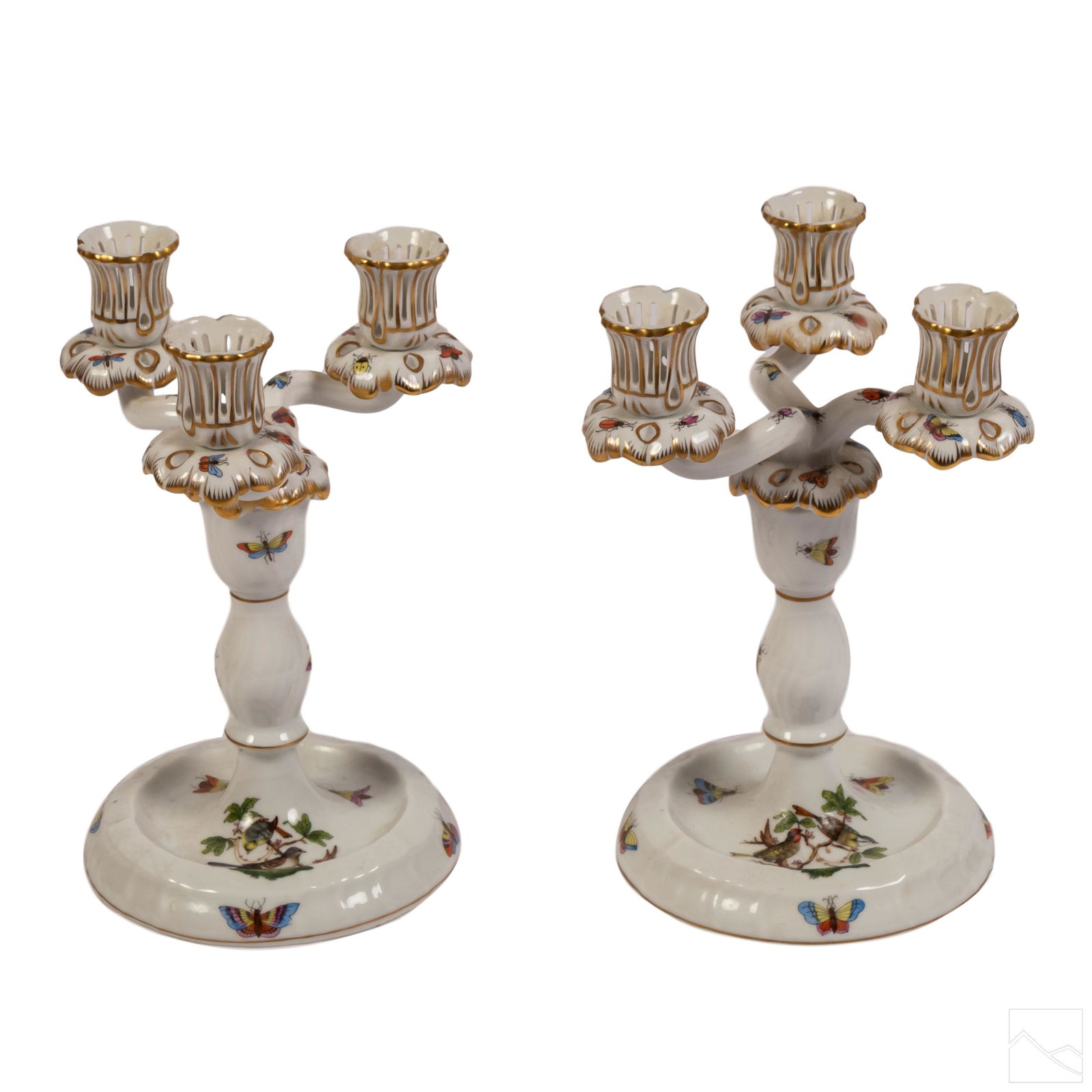 Herend Rothschild Bird Three Arm Candlesticks PAIR (1 of 9)