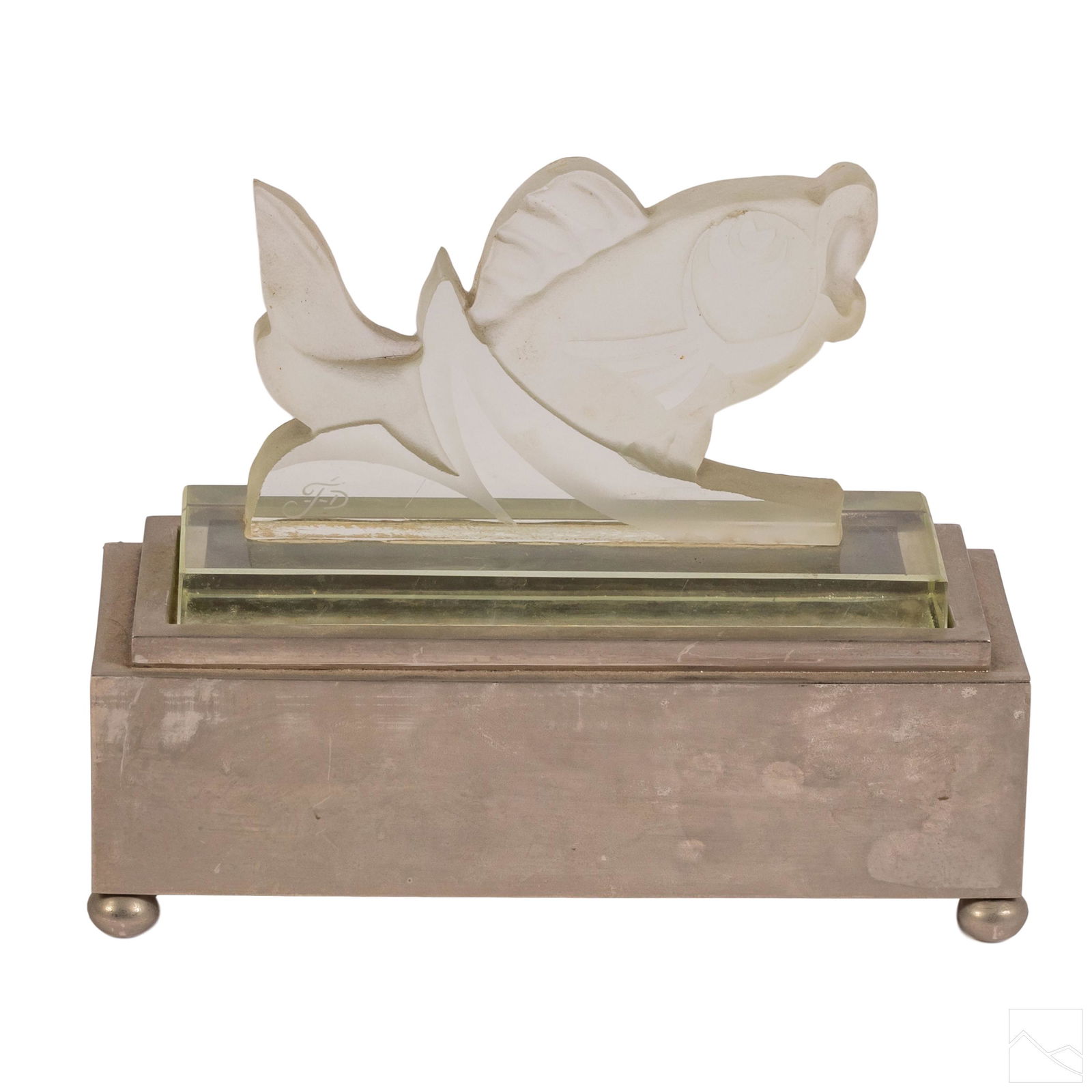 Art Deco 10" SIGNED Frosted Glass Fish Desk Lamp (1 of 7)