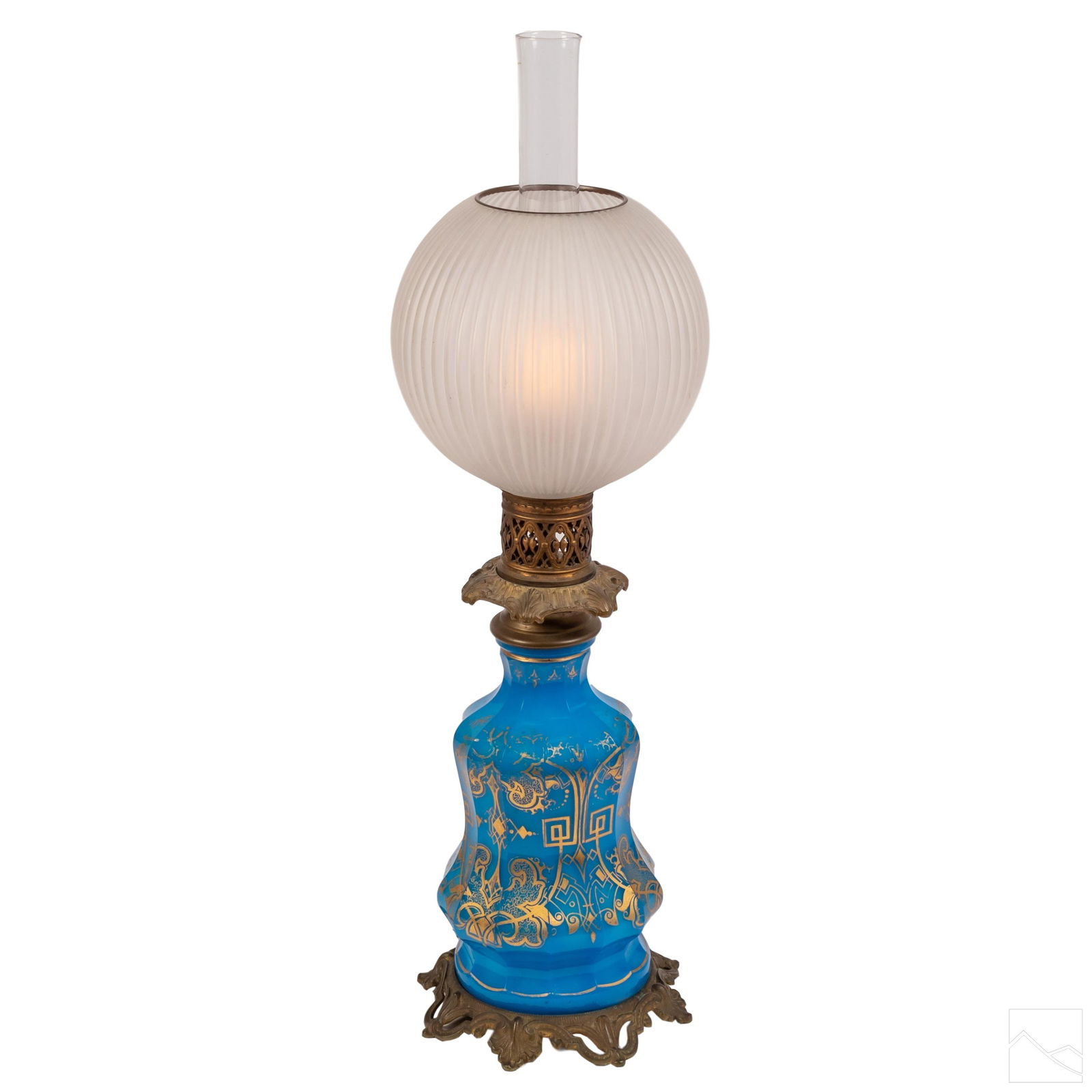 French VTG Blue Opaline Glass and Dore Bronze Lamp (1 of 7)