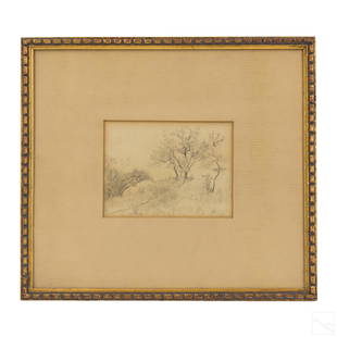 L. Eilshemius 1864-1941 Landscape Pencil Drawing: Louis Michel Eilshemius (American, 1864-1941). Original sketch pencil drawing on paper depicting a rural landscape with trees scene. FLORENCE LEWISON GALLERY NEW YORK label on verso. Titled SAPLINGS,