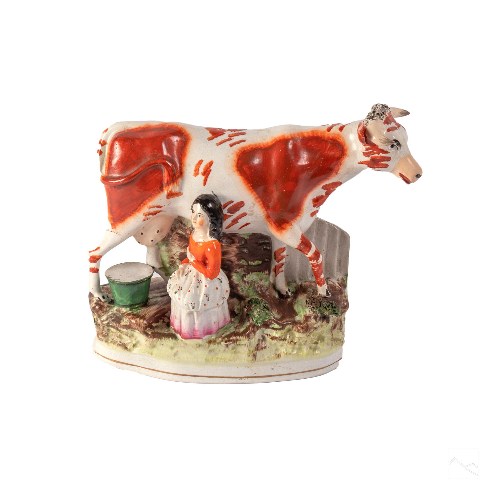 English Staffordshire Cow & Milkmaid Figural Group (1 of 5)