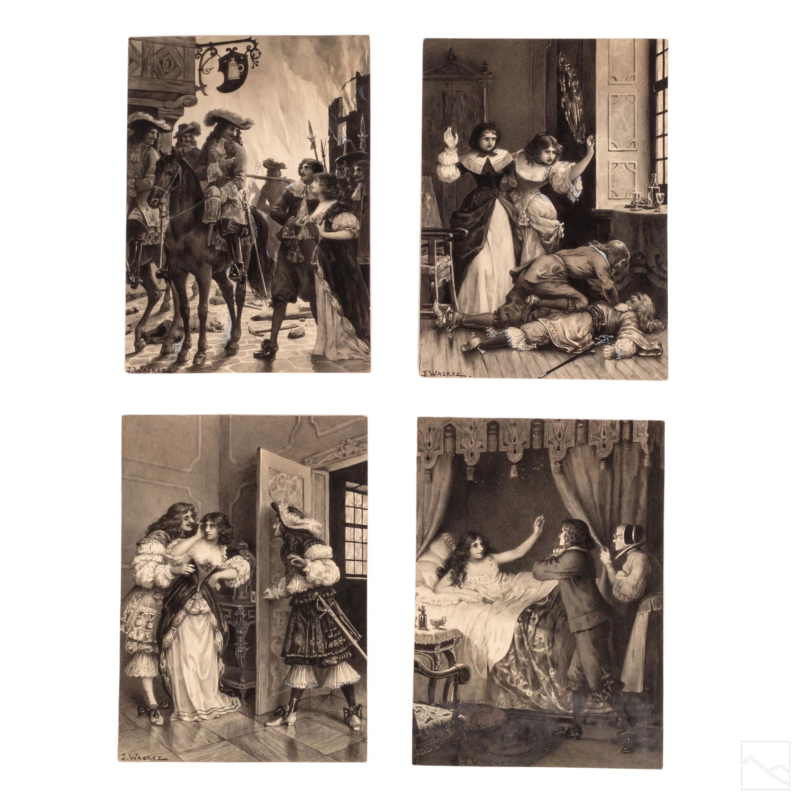 J.C. Wagrez Signed Monochromatic Gouache Paintings (1 of 13)