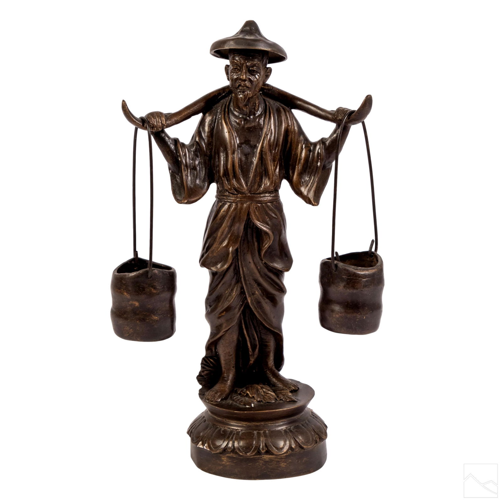 Chinese Bronze 12" Man and Water Buckets Sculpture (1 of 6)