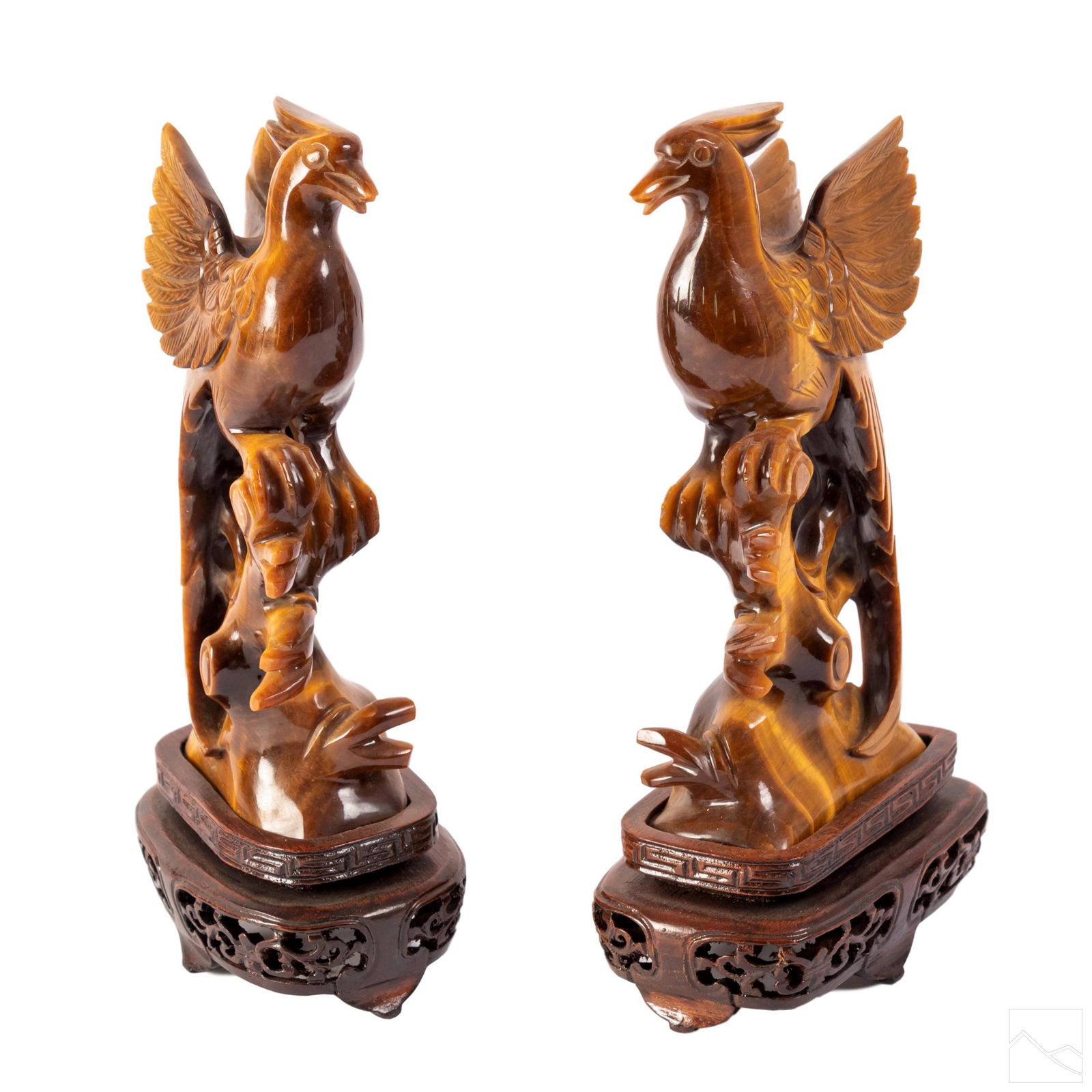 Chinese Carved Tigers Eyes Perched Fenghuang PAIR (1 of 8)