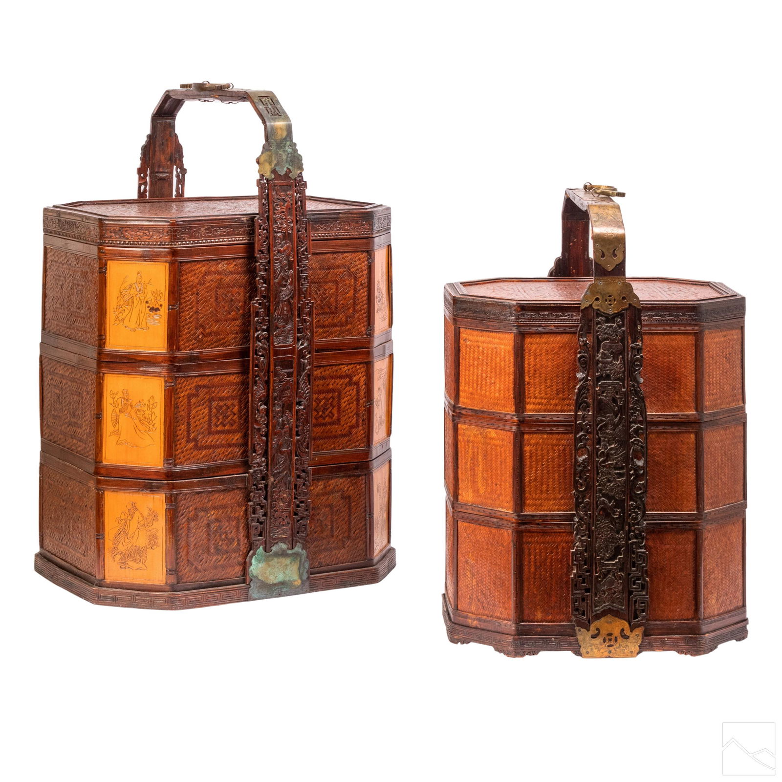 Chinese Bamboo & Wicker Stacking Picnic Basket LOT (1 of 13)