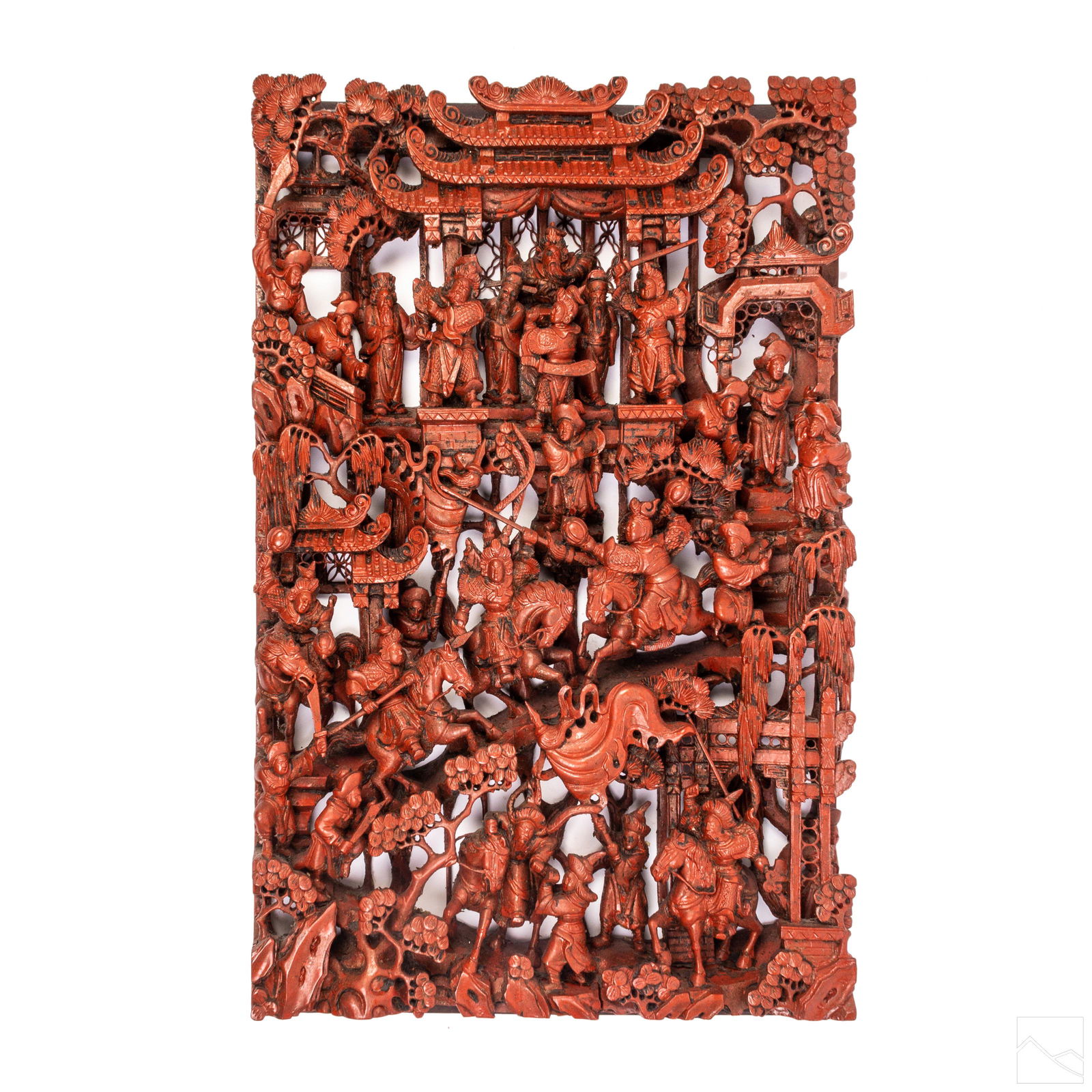 Chinese High Relief H-Carved Wood Warriors Plaque (1 of 4)