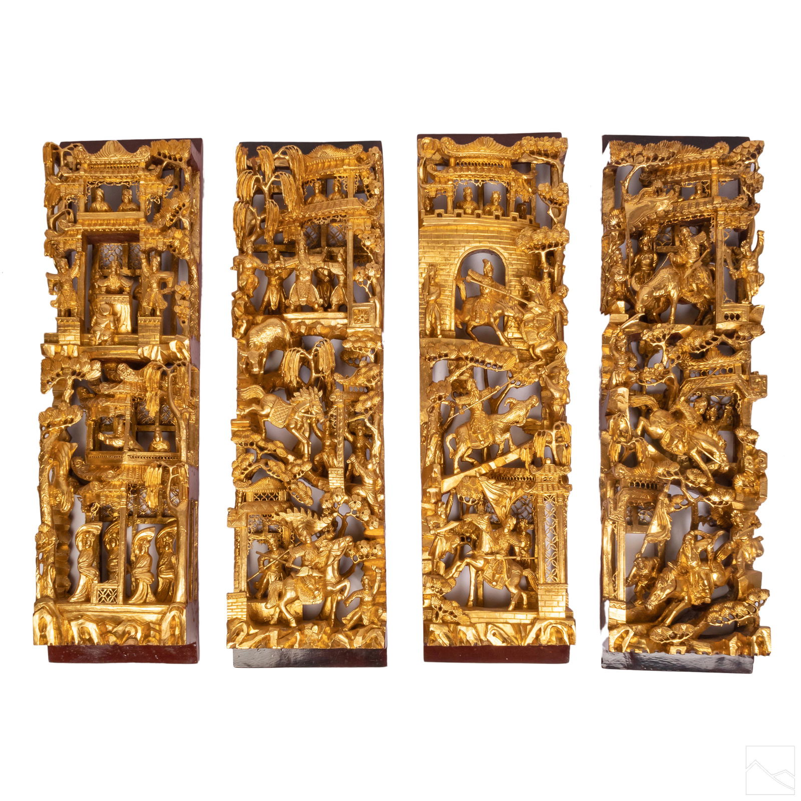 Chinese High Relief Carved Wood Warrior Plaque SET (1 of 7)