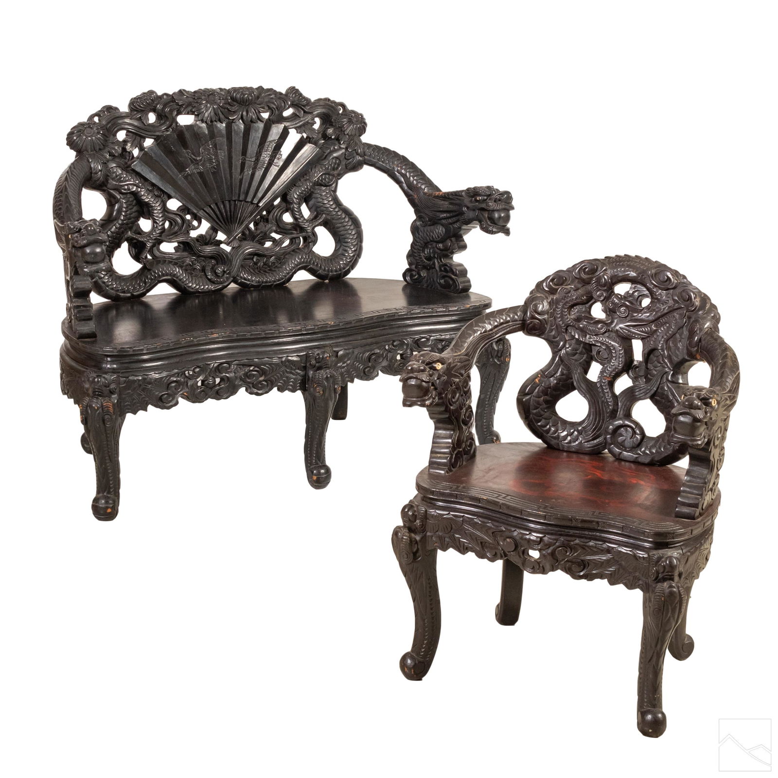 Chinese Style Carved Dragon Chair and Settee LOT (1 of 20)