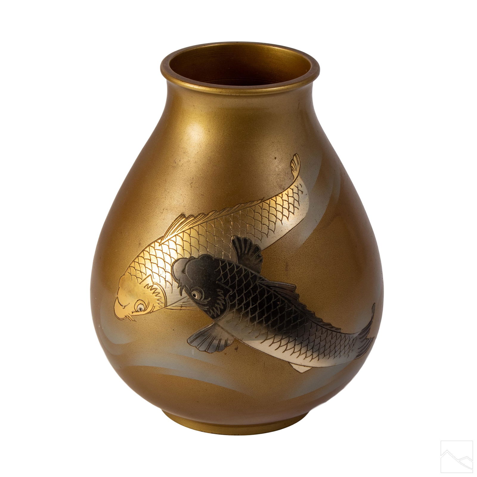 Japanese Mixed Metal Incised Koi Fish Gourd Vase (1 of 6)