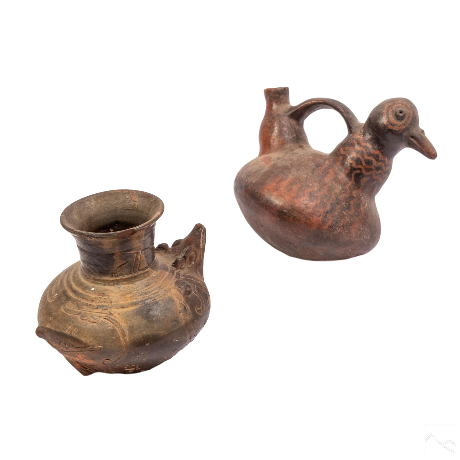 Pre Columbian Maya Type Clay Figural Jug and Vase (1 of 9)