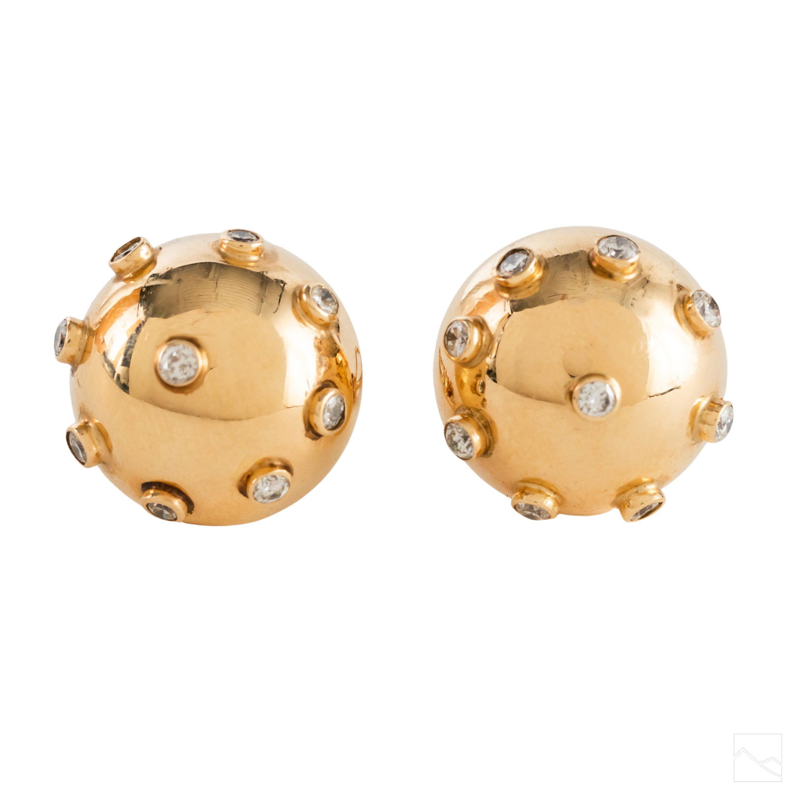 14K Gold Designer Signed Sputnik Diamond Earrings Retro (1 of 5)