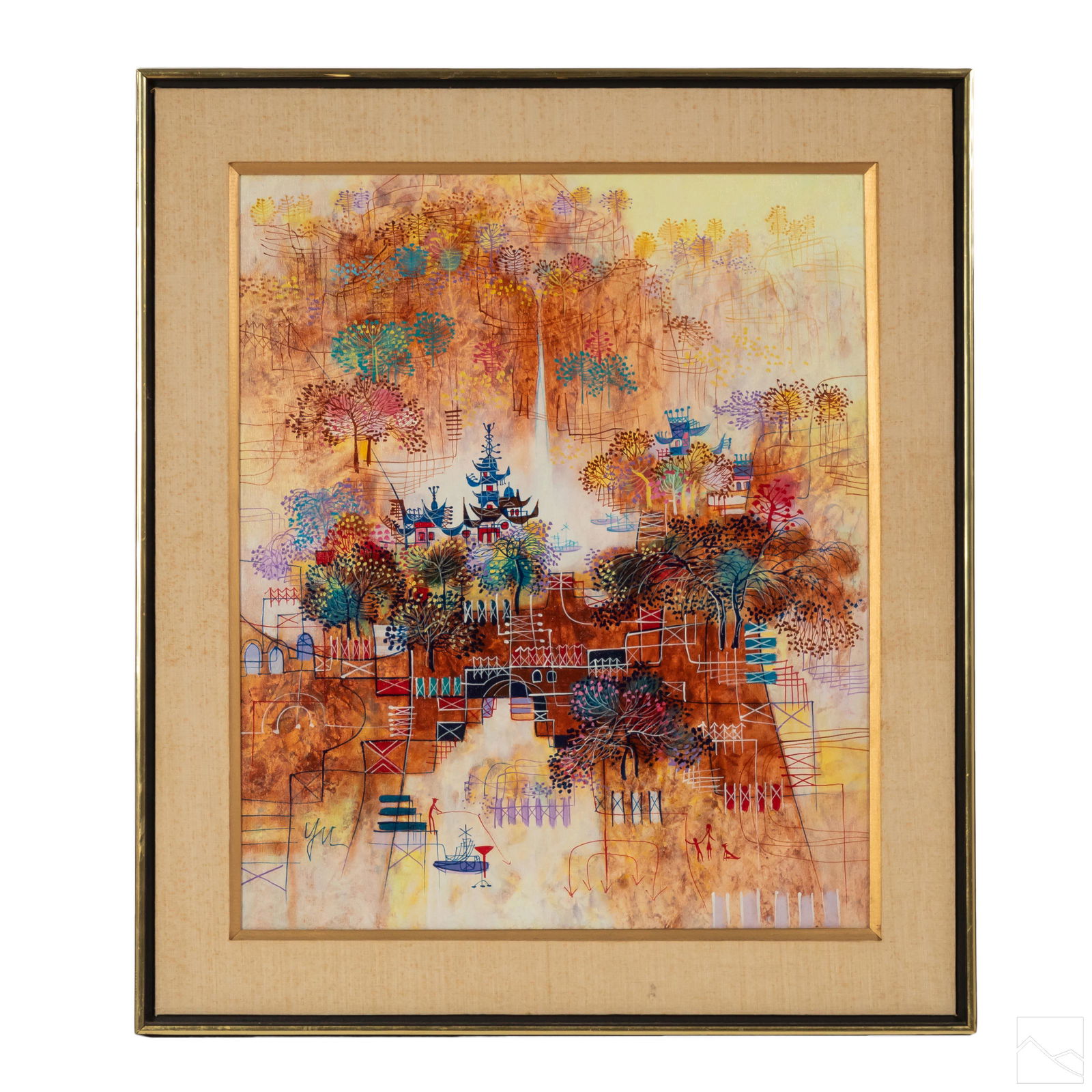 Yu Heshi (b.1935) Modernist Cityscape Oil Painting (1 of 5)