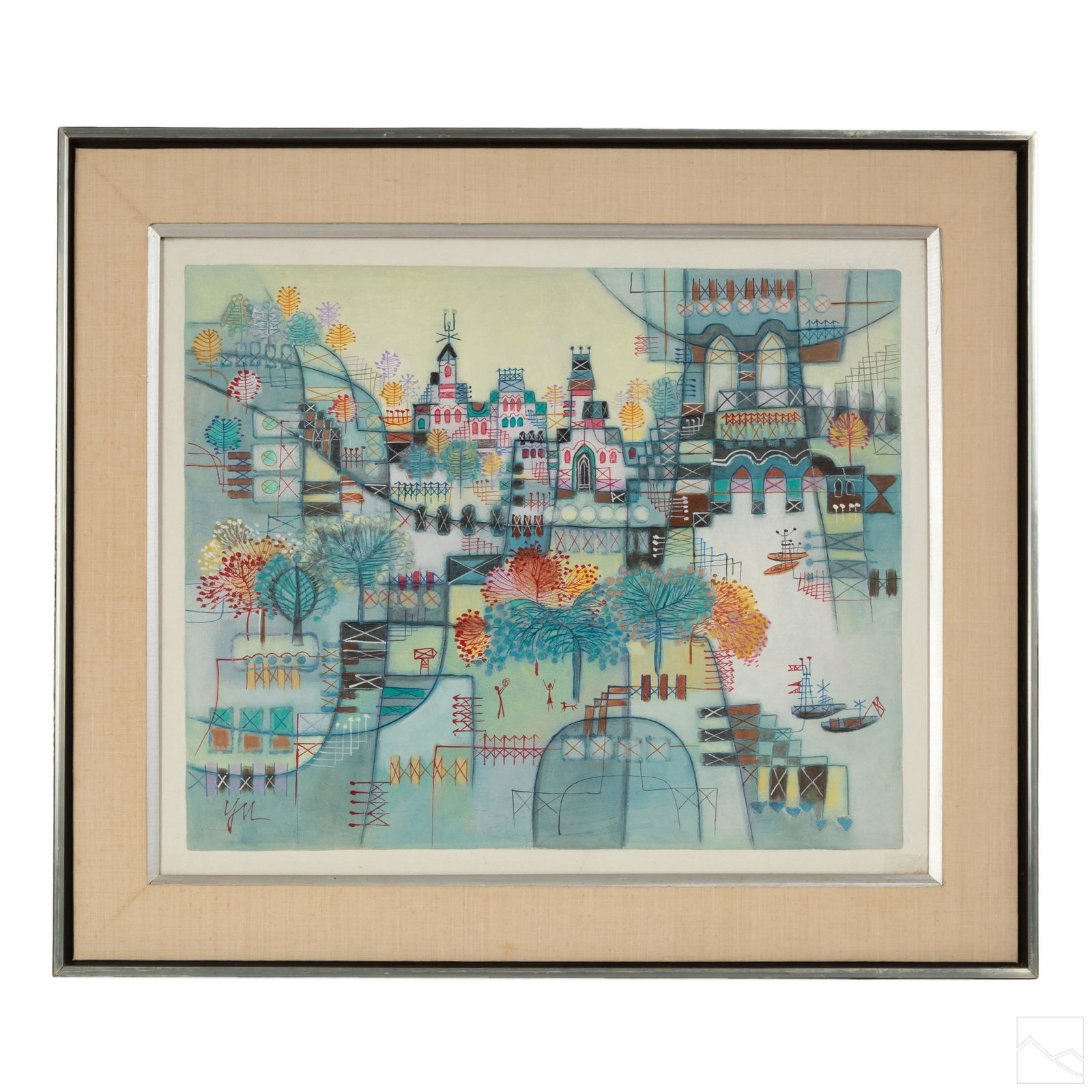 Yu Heshi (b.1935) Modernist Cityscape Oil Painting (1 of 5)