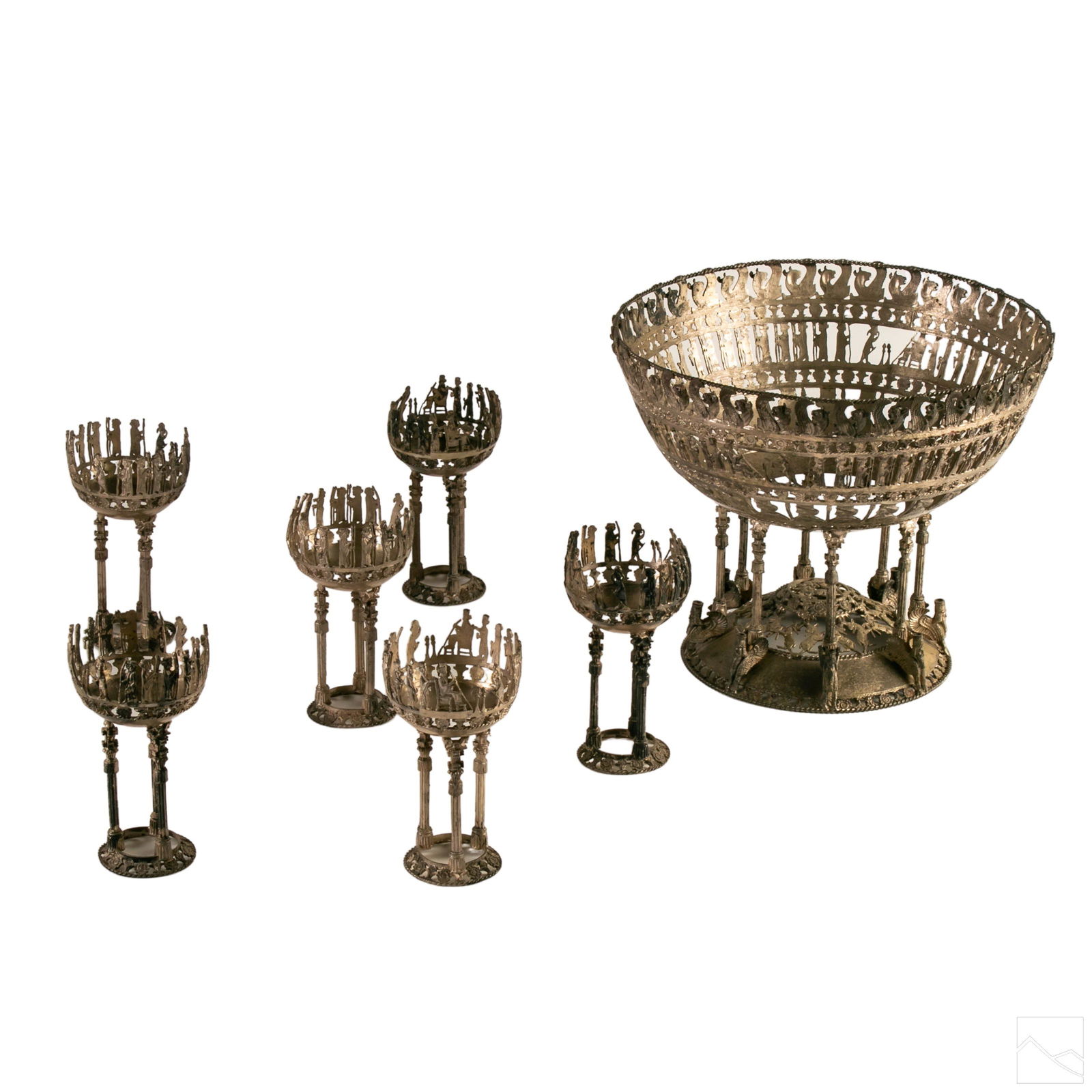 Old Persian Solid Silver Babylonian Bowl & Goblets (1 of 5)