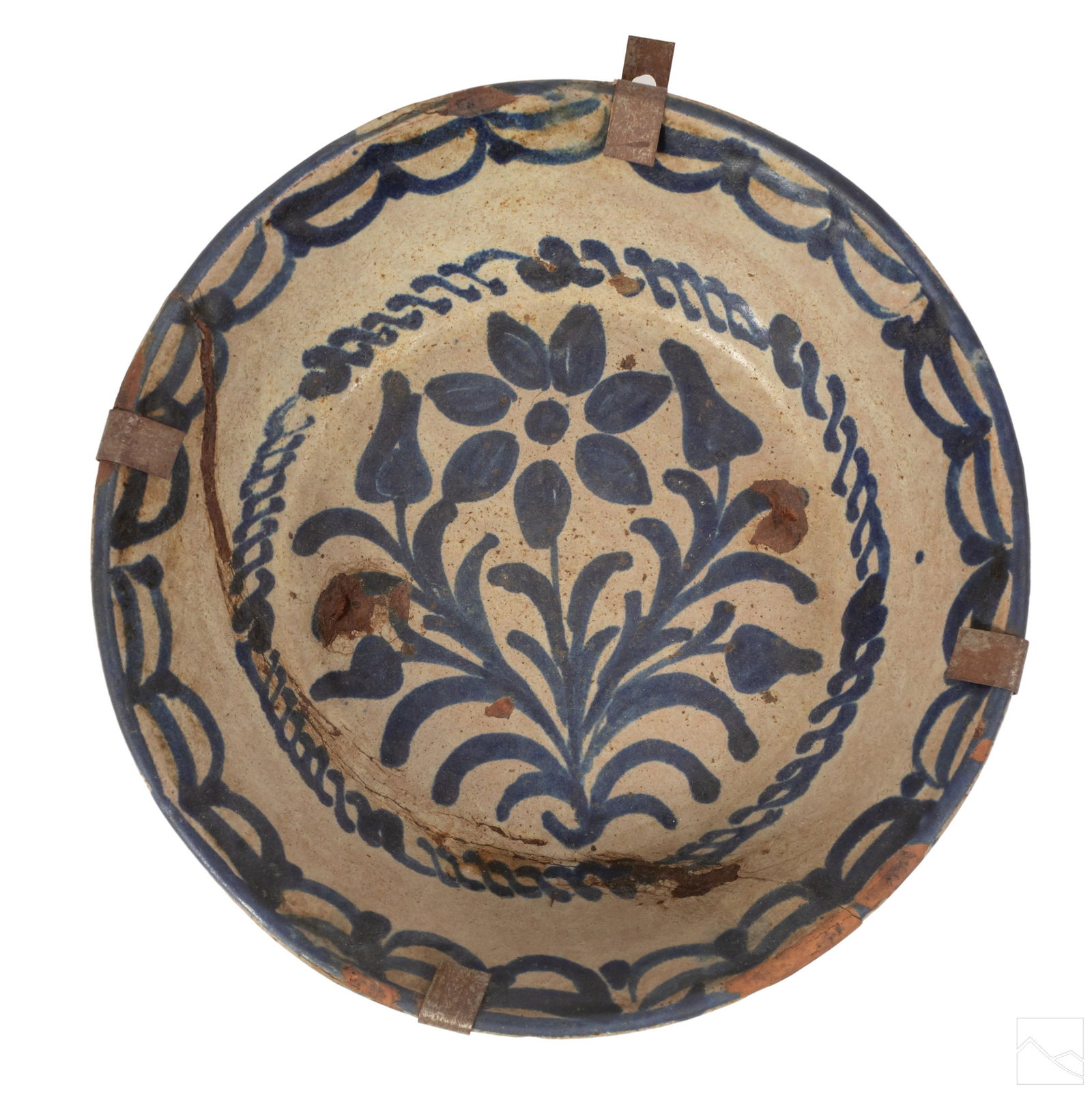 Spanish Moorish Antique 9" Primitive Pottery Bowl (1 of 4)