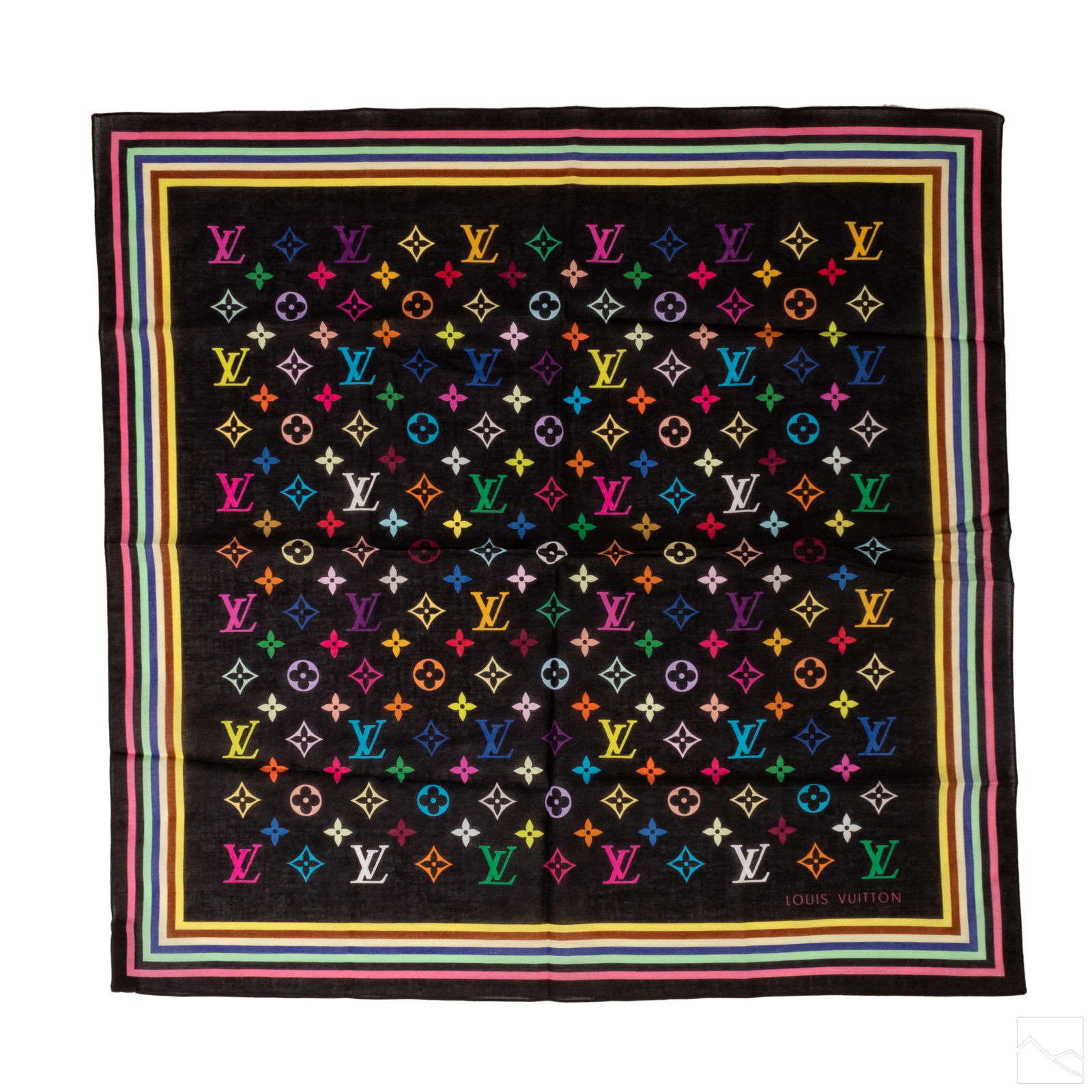 Louis Vuitton Black Multi Color LV Cotton Scarf (1 of 4)