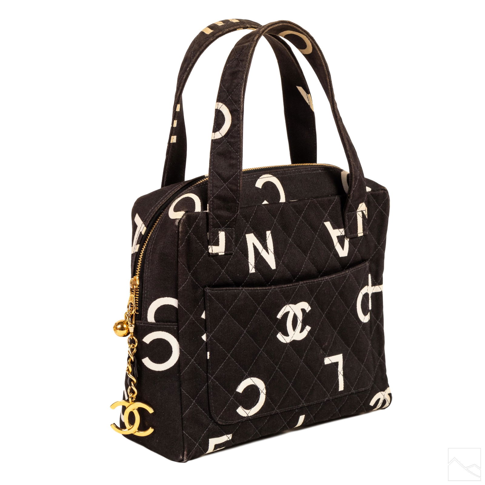 Chanel Vintage Logo Black Quilted Canvas Hand Bag (1 of 10)