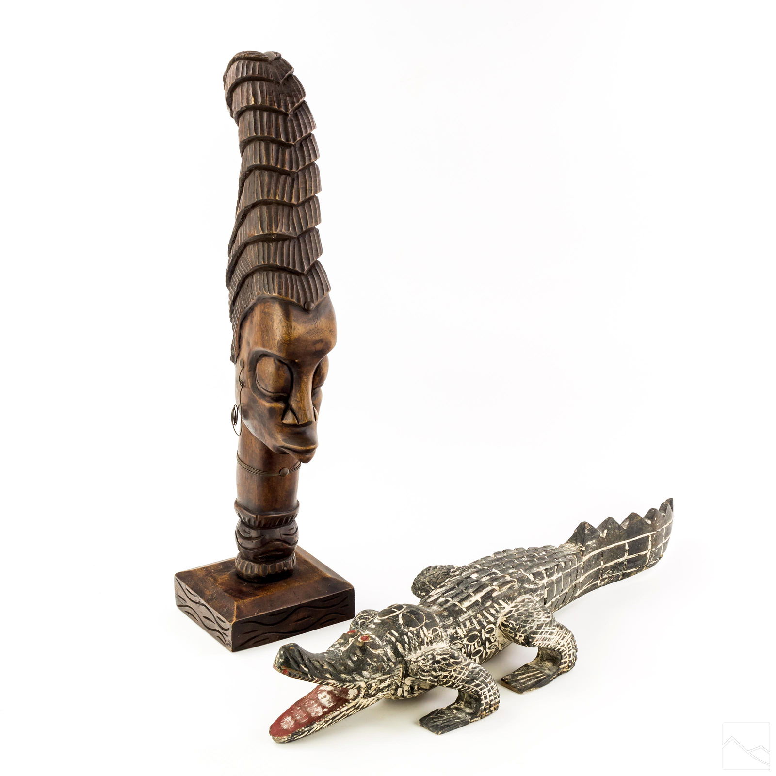 African Tribal Head & Alligator Wood Sculpture LOT (1 of 9)