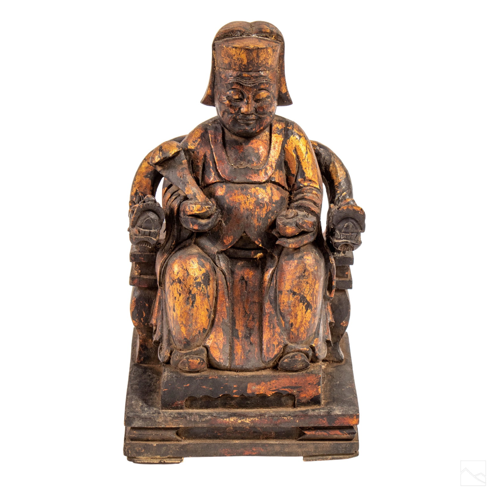 Chinese 10" Wood Buddha on Dragon Throne Sculpture (1 of 6)