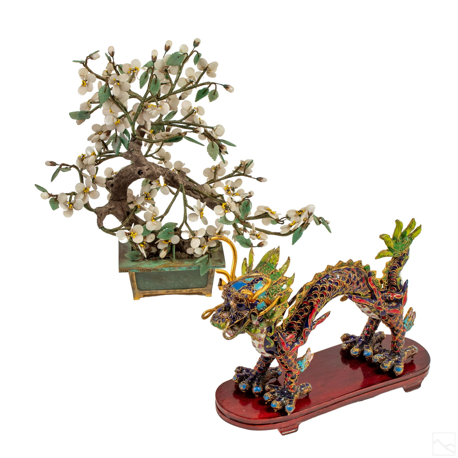 Chinese Export Cloisonne Dragon and Jade Tree LOT (1 of 8)