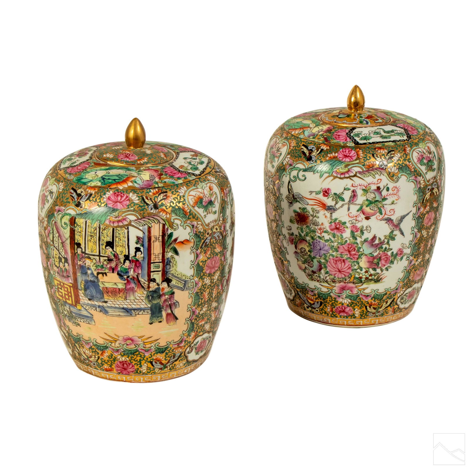 Chinese 13" Famille Rose Porcelain Ginger Jar PAIR (1 of 6)