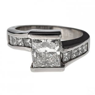 Diamond & Platinum 4.25 CTTW Ring 3 Ct G VS2 GIA: GIA certified natural diamond and platinum ring. Features a GIA certified 3.00 carat, G color, VS2 clarity, with good polish and good symmetry, rectangular modified brilliant cut diamond. GIA Grading