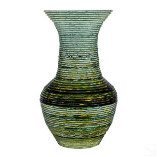 Sydney Hutter b1954 Modern Art Glass Sculpture #40: Sydney Hutter (American, born 1954) Modernist art glass vase sculpture. Composed of layers of glass. Titled "Solid Vase Form #40." Artist signature, title and dated 1998 on bottom. Measures 16 1/2 in