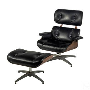 Frank Doerner "Eames Style" Lounge Chair & Ottoman: Frank Doerner (Austrian, Canadian, 1893-1957). Black modern mid century style lounge chair and ottoman. Reproduced in the style of the iconic Herman Miller lounge chair designed by Charles and Ray