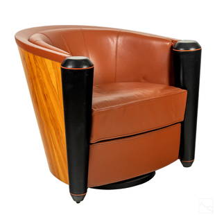 Pace Modern Adam Tihany Mariani Leather Club Chair: The Pace Collection modern club chair, designed by Adam Tihany (American, born 1948) for i4 Mariani, retailed by Pace. Sculptural body in light brown leather, with dark brown leather colander arms