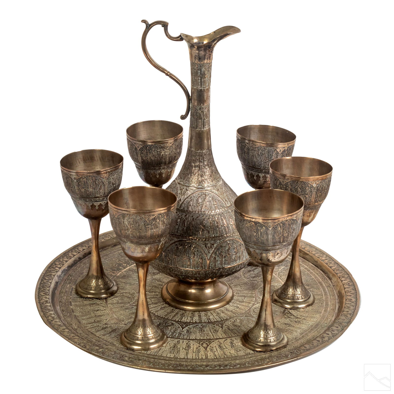 Persian Old Ottoman Etched Silver Tea Set 2,250g. (1 of 10)