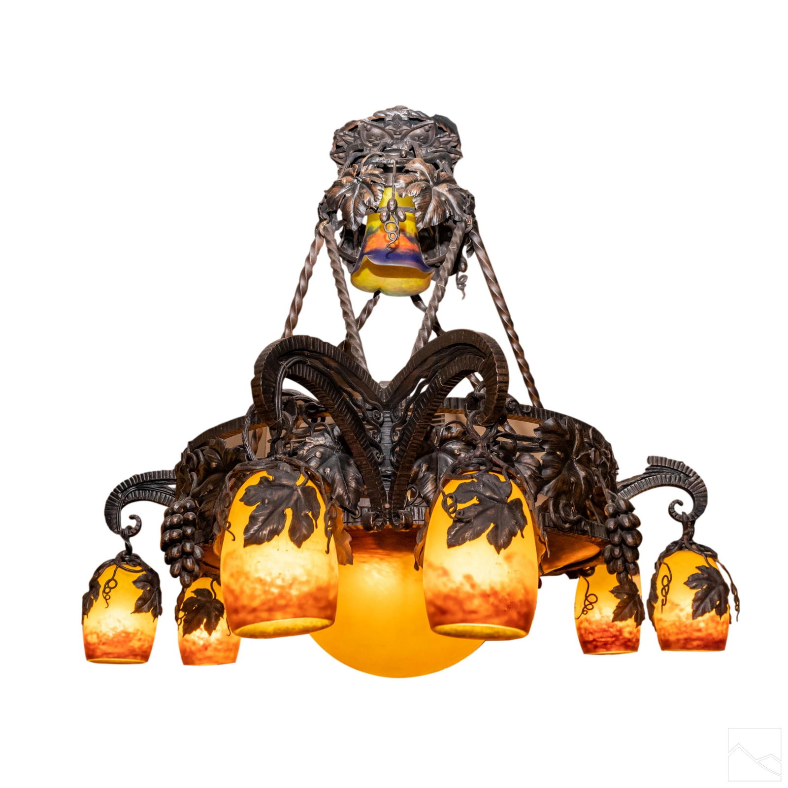 Degue French Art Glass Wrought Iron Chandelier (1 of 11)