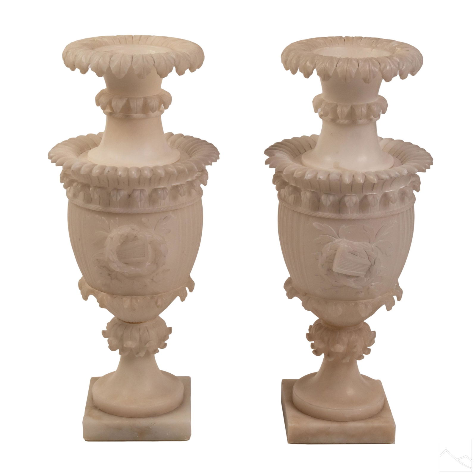 Antique Pair Carved Alabaster Urn Garniture Vases (1 of 8)
