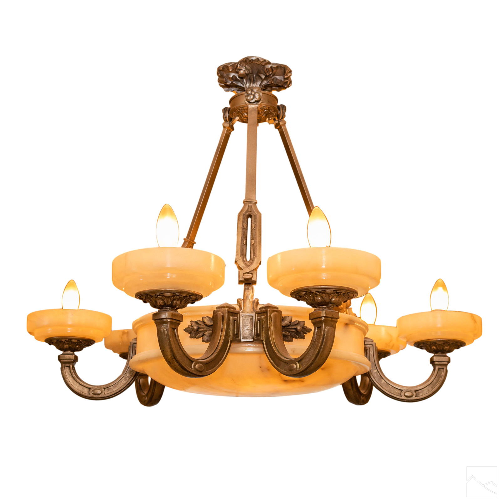 Bronze with Natural Alabaster Six Arm Chandelier (1 of 8)