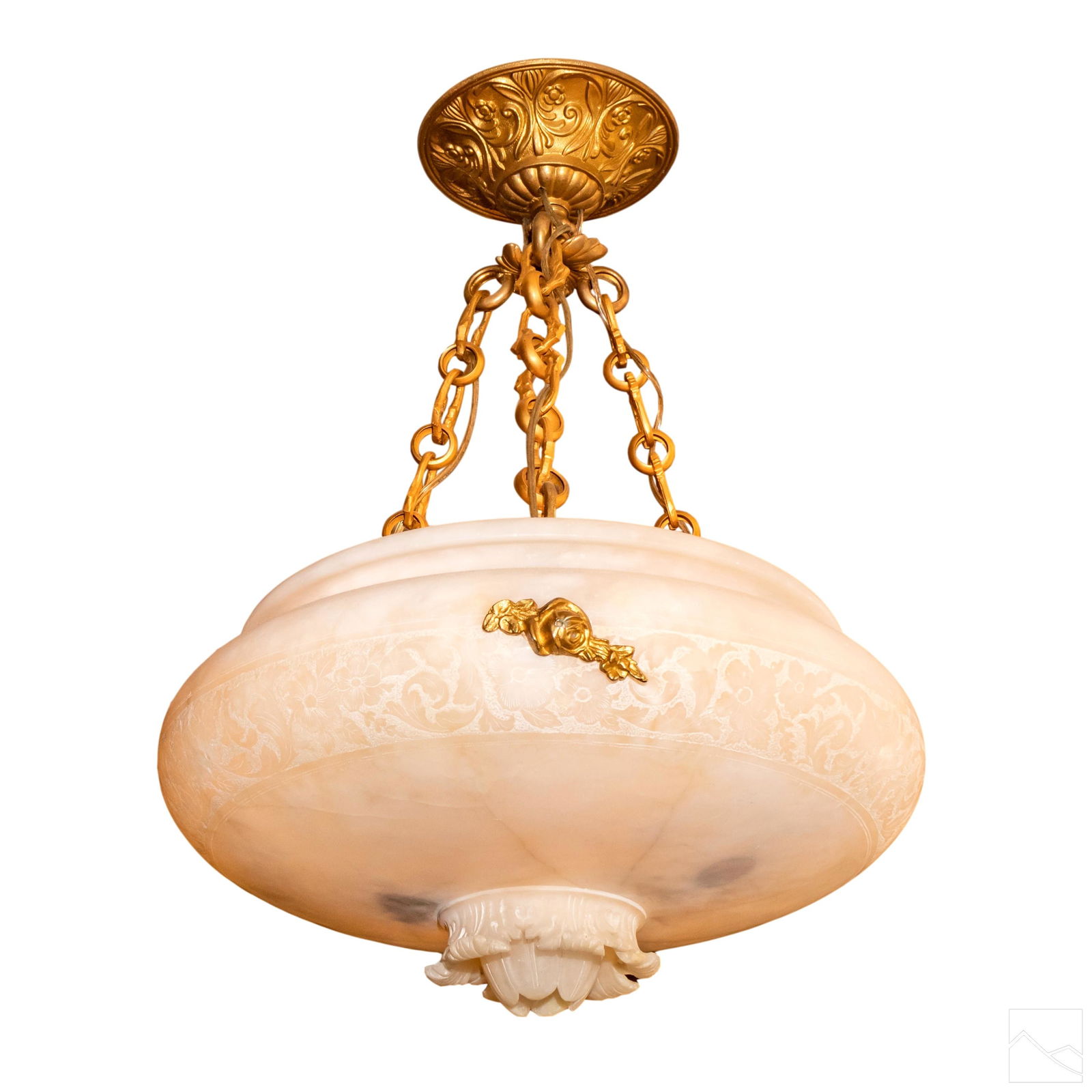 Gold Gilt Bronze Alabaster Floral Motif Chandelier (1 of 10)