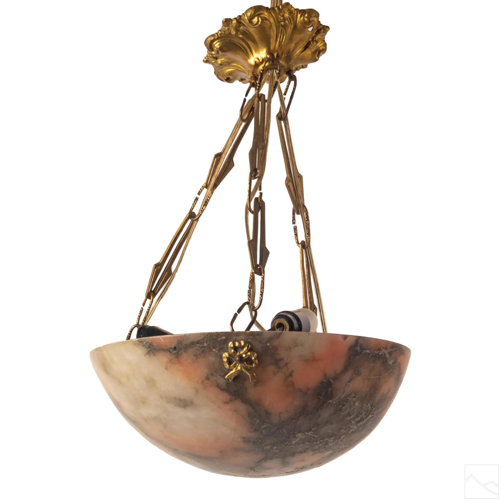 Pink & White Marble Dore Bronze Vintage Chandelier (1 of 6)