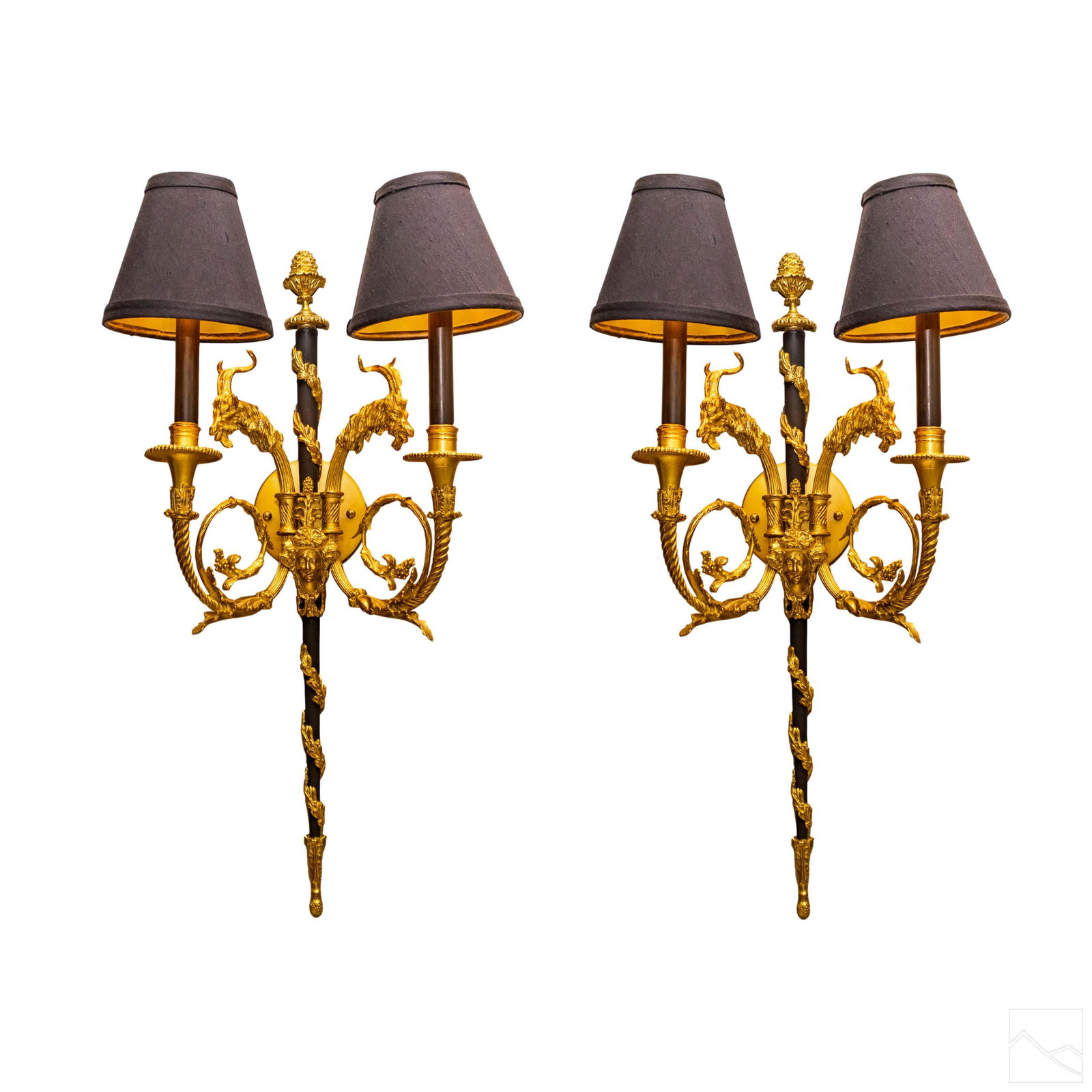 French Pair Dore Bronze Two Arm Lamp Wall Sconces (1 of 10)