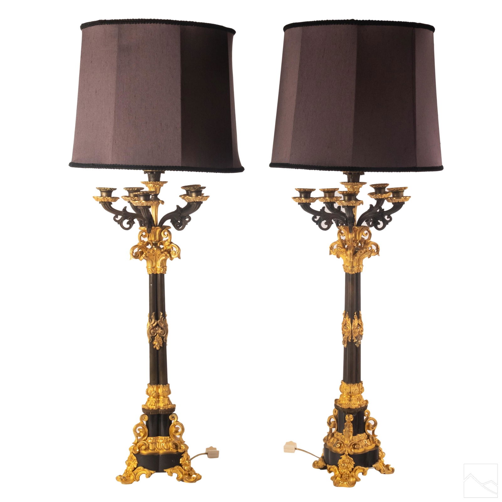 19th C. French Rococo Dore Bronze Candelabra Lamps (1 of 9)