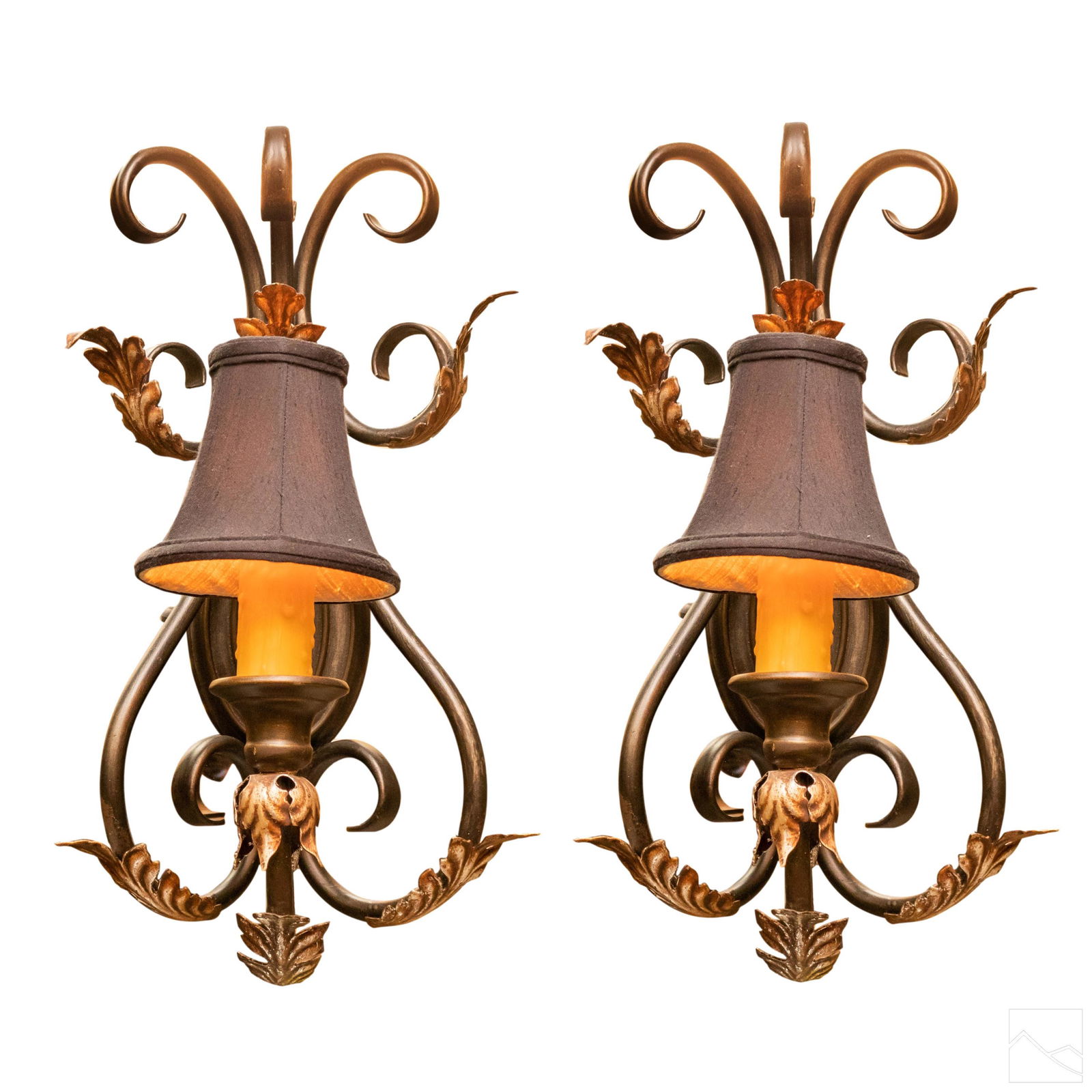 Pair Scrolled Metal & Foliate Electrified Sconces (1 of 8)