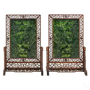 Chinese Green Spinach Jade Landscape Table Screens
