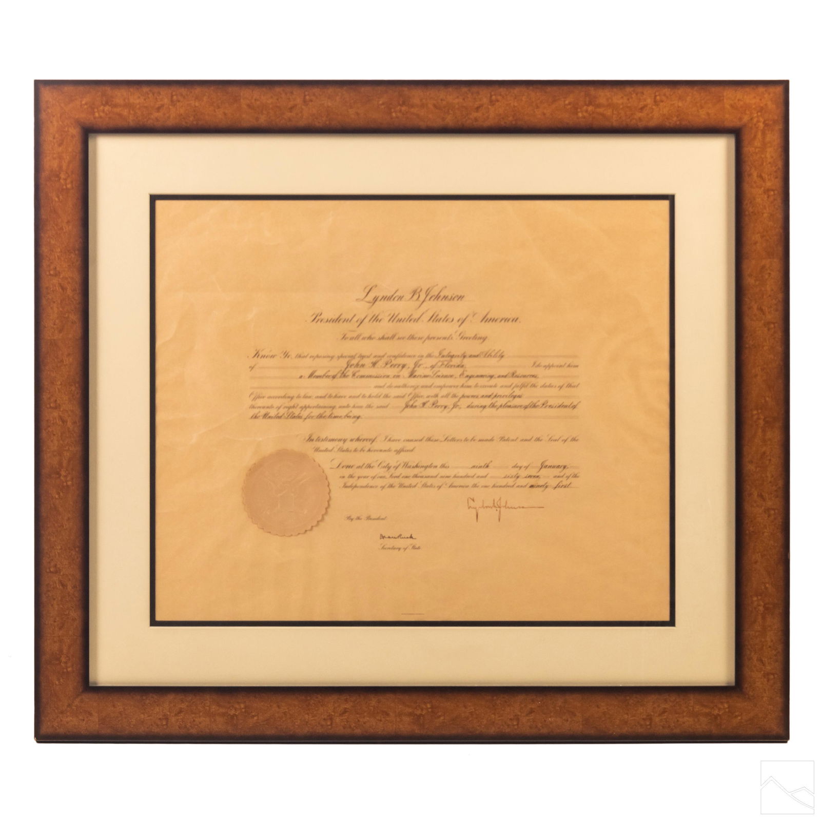 Presidential Commission SIGNED By LBJ & Dean Rusk (1 of 4)