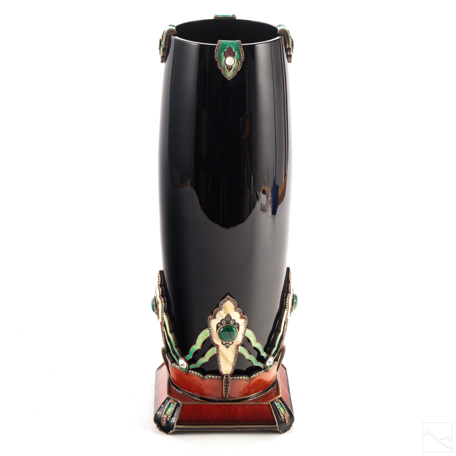 Jay Strongwater Black Glass Art Deco Enameled Vase (1 of 6)