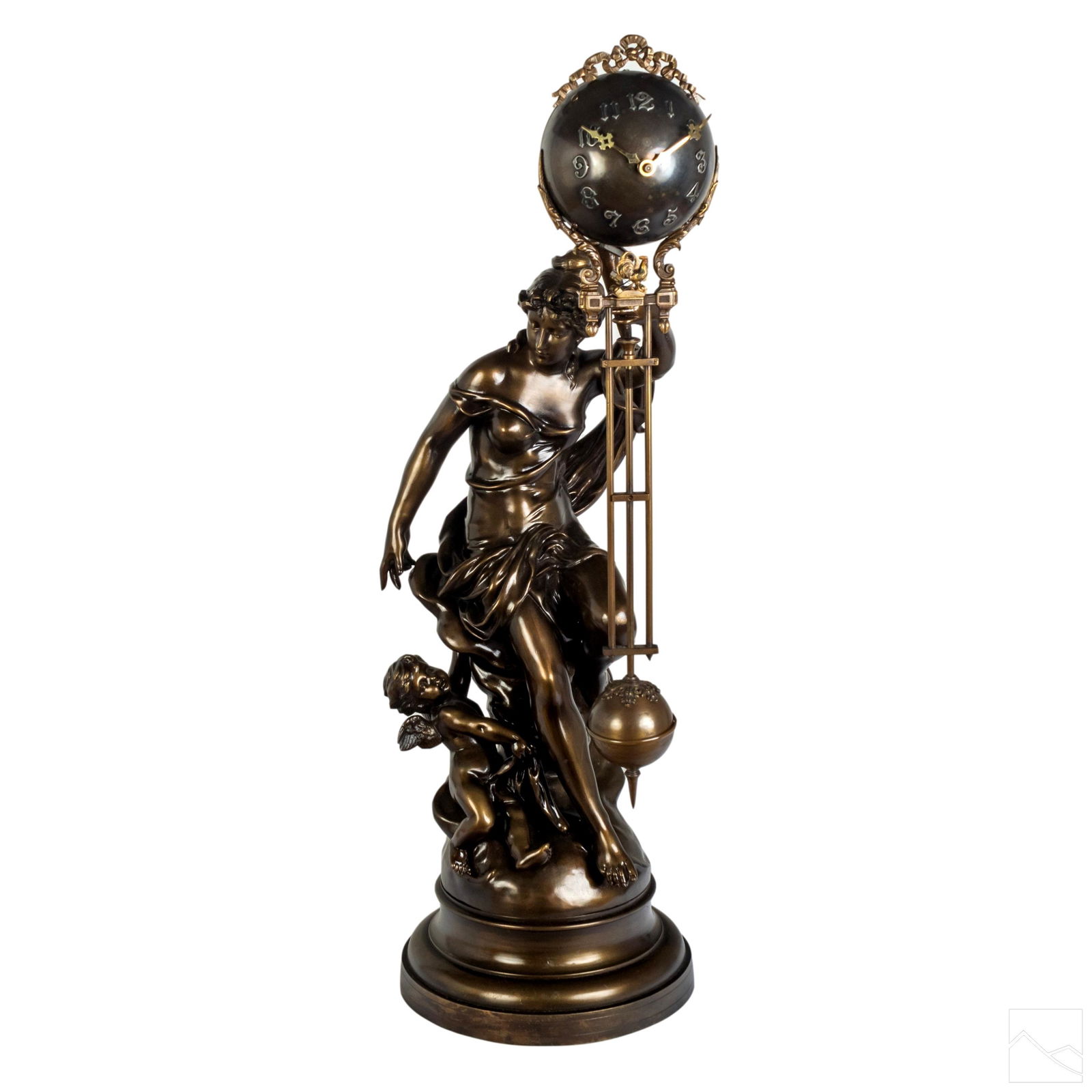 French Neoclassical Antique Bronze Swing Arm Clock (1 of 11)